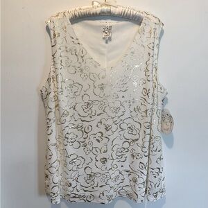 NAIF Gold Floral Foil V-Neck Sleeveless Top - White/Gold